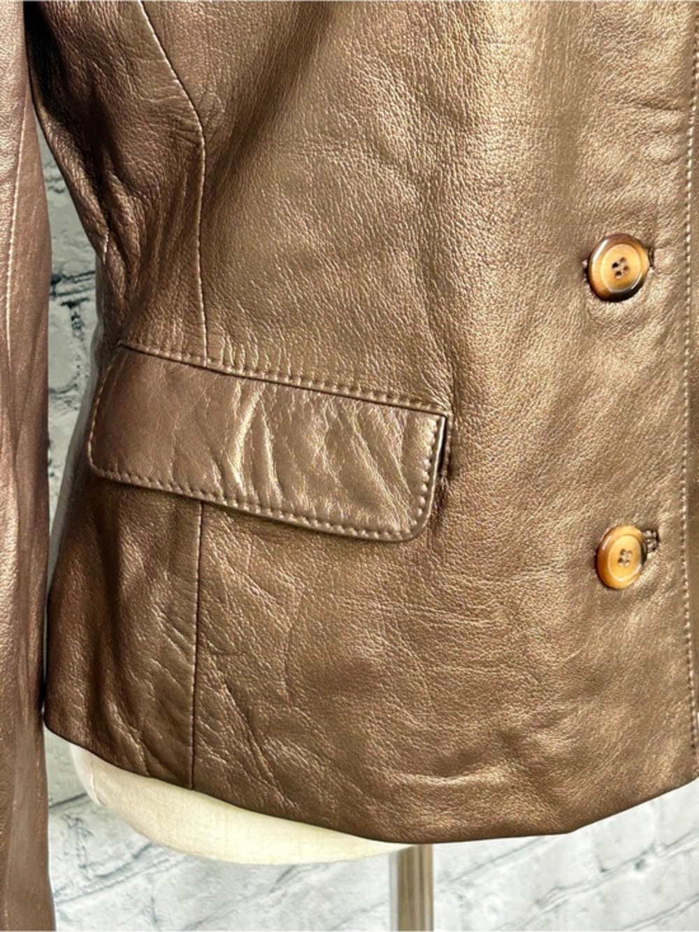 John Carlisle Women's Bronze Leather Jacket Medium Genuine Leather Button Blazer - Picture 3 of 10